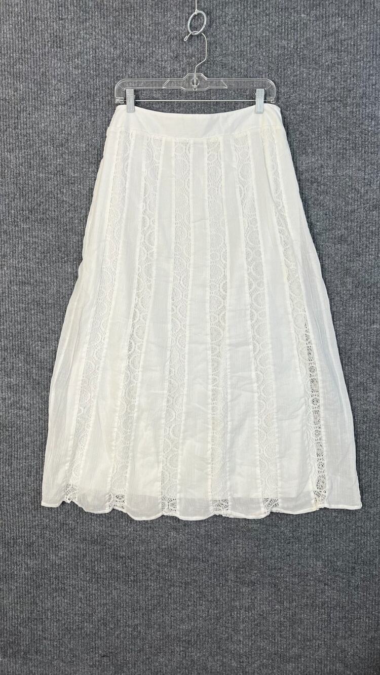 St. John's Bay Midi Skirt Womens Medium White Gauze Lace Bohemian Fairy Cottage